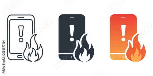 Foto Burning Mobile Phone Vector Illustration Showing Smartphone on Fire for Technolo