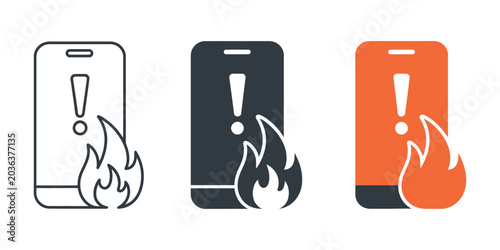Foto Burning Mobile Phone Icon Vector Illustration Featuring Smartphone Caught on Fir