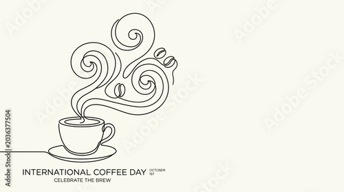 Foto Continuous one line drawing of a steaming coffee cup.