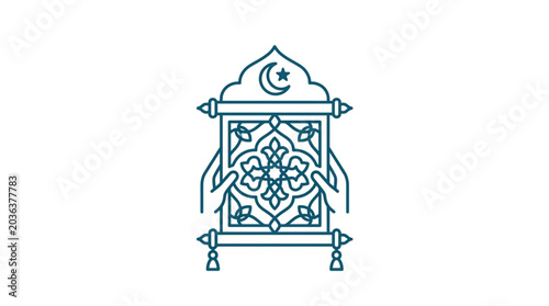 Bild auf Leinwand Islamic prayer rug with crescent moon and star symbol.
