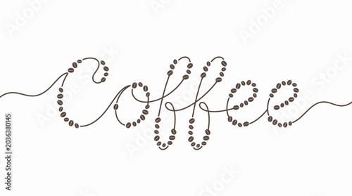 Tableau sur toile Continuous single line drawing of the word Coffee made from scattered roasted coffee beans