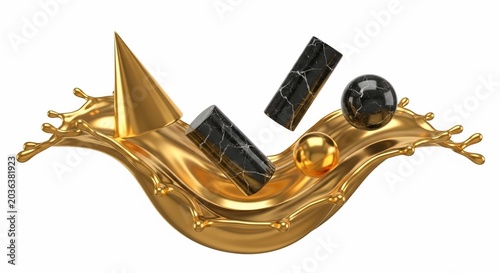 Gilded Fluidity: Polished Forms in a Liquid Embrace