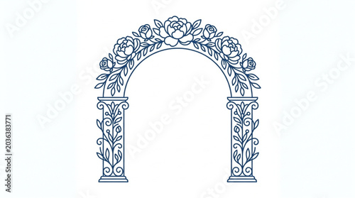 Foto Ornate floral archway illustration with roses and leaves.