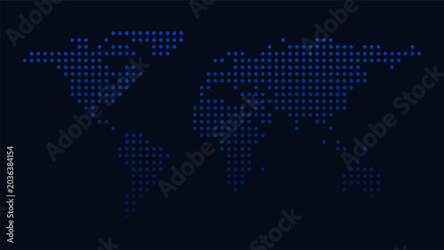 Картината върху платно Abstract world map made of blue dots on dark background with soft gradient effect