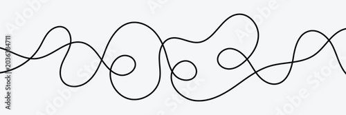 Konstfotografi Continuous squiggle cable line creating abstract wavy vector illustration with flowing squiggles