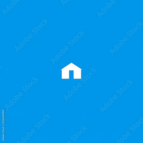 Simple white house icon on blue background