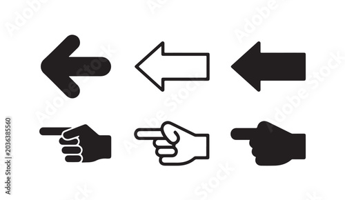 фотографія Arrow back and forth icon set, hand cursor pointer collection, pointing direction