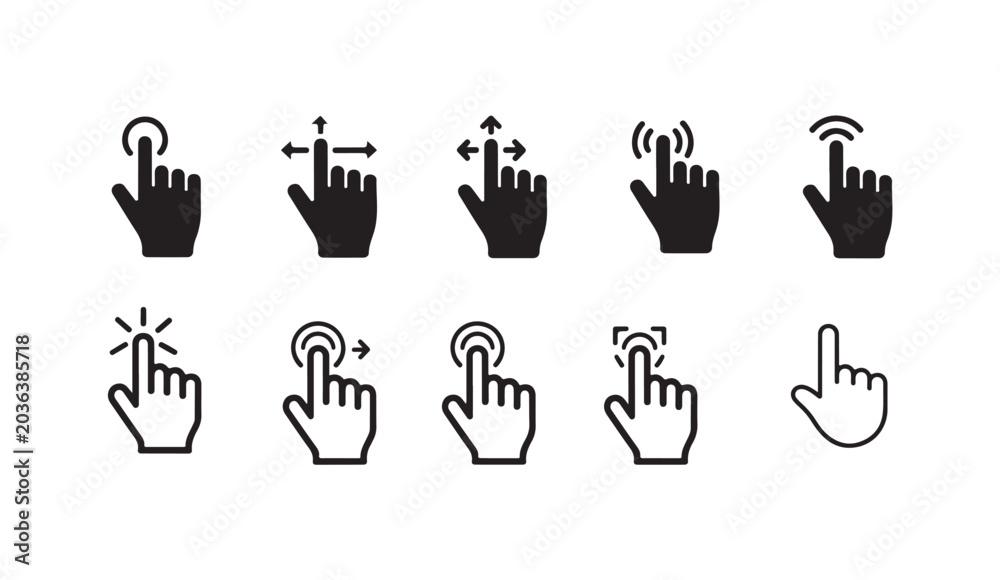Obraz premium Touch screen hand gesture icon set for mobile application interface and interactive design.