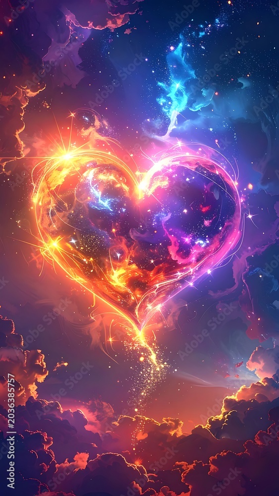 Fototapeta premium Vibrant Heart Shaped Energy Swirl Pattern.