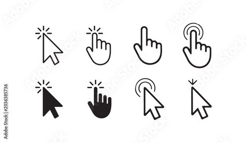 Bild auf Leinwand Mouse pointer click animation icons with arrow and hand shapes for web interface elements