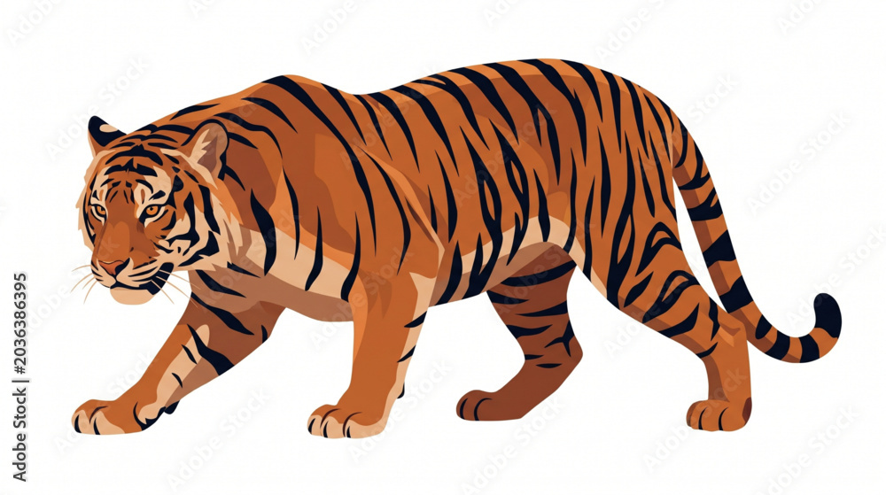 Obraz premium Majestic Striped Predator Strolling Detailed Illustration of a Bengal Tiger Walking Gracefully