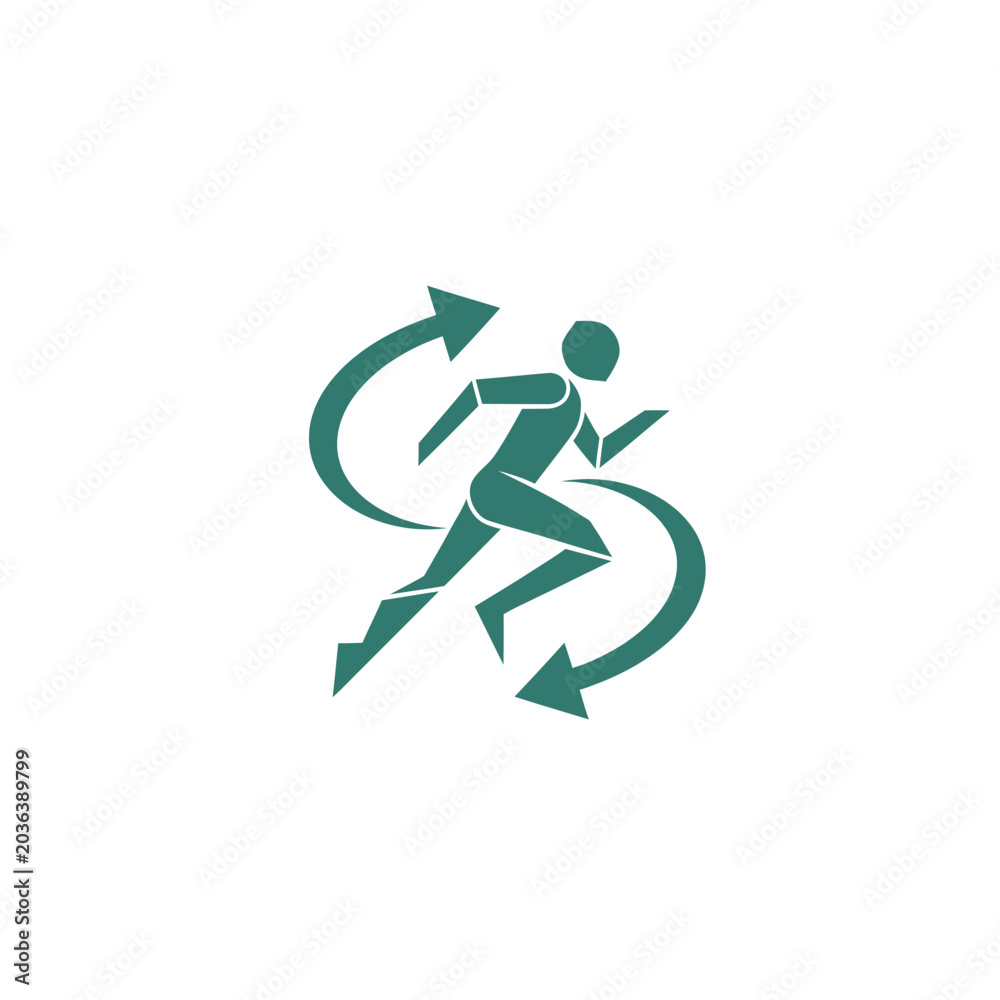 Fototapeta premium Green running man with circular arrows.