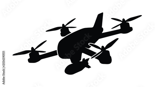 Φωτογραφία Drone Silhouette Against A White Background Aerial Vehicle Outline