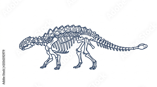 Canvas Print Ankylosaurus Dinosaur Skeleton Illustration Line Art.