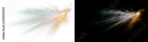 Explosive muzzle flash with smoke and light rays for gun fire effects on transparent image.