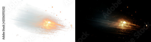 Fiery explosion of golden particles and flying sparks isolated on transparent background bg.