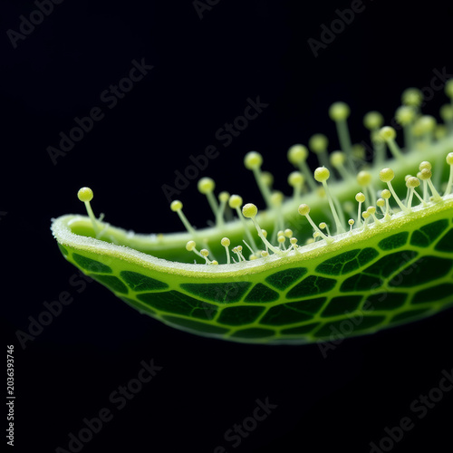 Macro Close-Up of Green Leaf on Black Background
