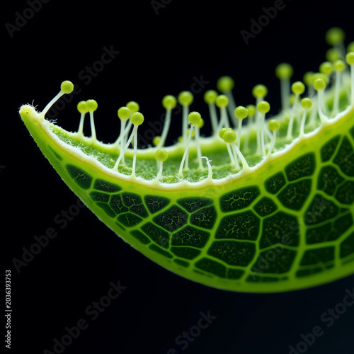 Macro Close-Up of Green Leaf on Black Background