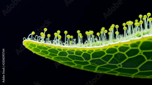 Macro Close-Up of Green Leaf on Black Background