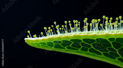 Macro Close-Up of Green Leaf on Black Background