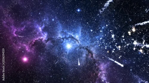 深い青に流れ星が輝く幻想的な星空宇宙アニメーション