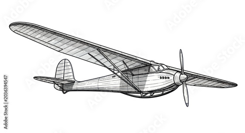 Tableau sur toile Vintage Glider Airplane Illustration - Retro Aviation Sketch