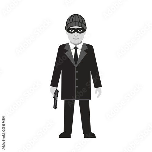 Foto Criminal in Suit and Beanie Holding Gun, Masked Robber Illustration