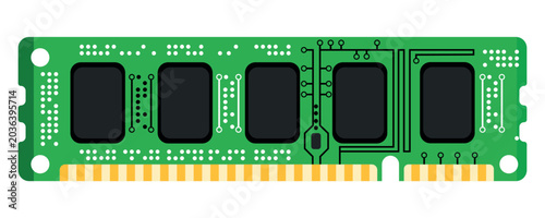 Photos A clean flat vector illustration of a green RAM computer memory module stick wit