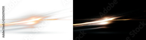 Horizontal gold light trail with blurred motion and sparkling embers for creative overlays.