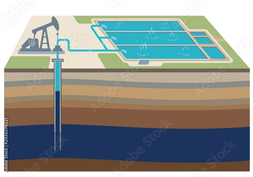 Schilderij op canvas Illustrative blueprint showcases subsurface brine pumping infrastructure clear d