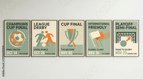 Schilderij op canvas Set of vintage football match event posters, retro sports schedule graphics, min