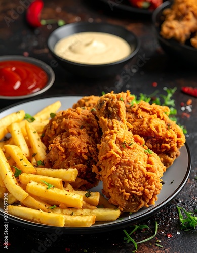 Crispy fried chicken and fries plate.