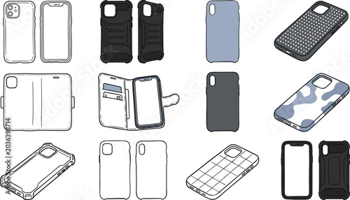 Bild auf Leinwand Smartphone Case Types and Designs Set Featuring Clear Slim Armor Wallet Folio Ca