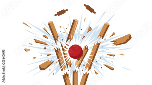 Konstfotografi Cricket Ball Shatters Wooden Wickets in Dramatic Explosion of Wood Splinters and
