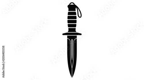 Tableau sur toile Black silhouette of a dagger with a looped lanyard on a white background