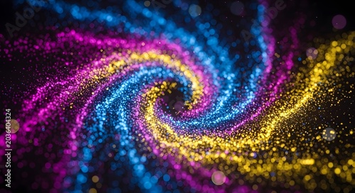 Abstract colorful spiral galaxy background with glowing fractal waves, cosmic light patterns, swirling energy vortex and vibrant universe design artwork