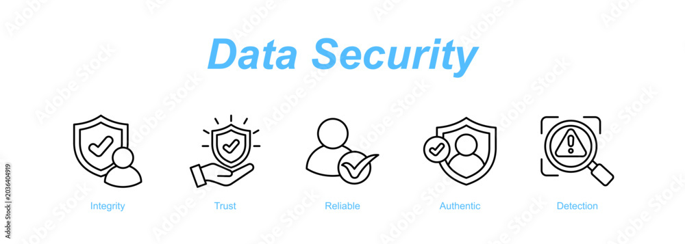 Fototapeta premium Data Security web banner icon concept for with icon of Integrity, Trust, Reliable, Authentic, Detection.