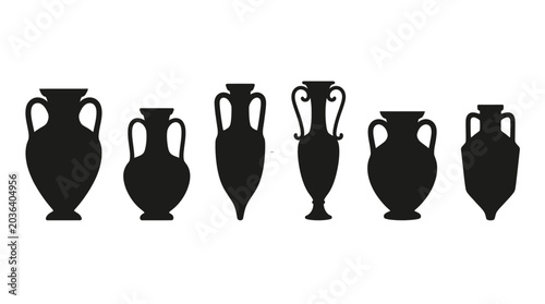 Schilderij op canvas Ancient amphora silhouettes on a white background collection of vessel shapes