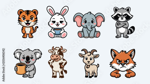 Photography Cute funny animal vector set cartoon style collection isolated on a white background, adorable baby animals character design, perfect for children's books or nursery decor