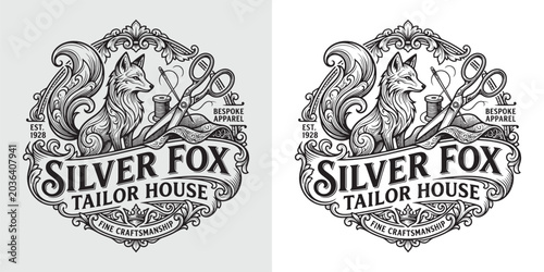 Bild auf Leinwand Vintage Circular Logo for Silver Fox Tailor House Bespoke Apparel