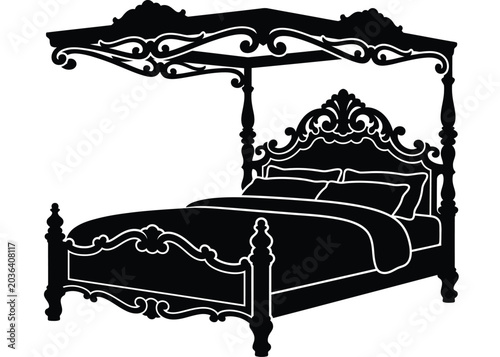 фотографія Ornate canopy bed silhouette against a white background decorative furniture des