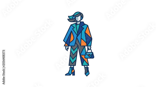 Tableau sur toile Modern Woman Fashion Illustration with Geometric Patterns.