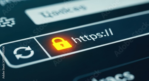Obraz na płótnie Secure Internet Connection Concept with HTTPS and Padlock Icon on Digital Screen for Cyber Security and Data Protection