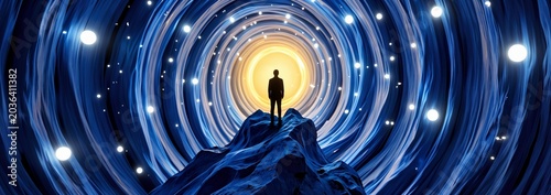 Silhouette Man On Peak Gazing At Star Vortex