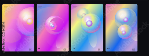 Foto Vibrant rainbow colored bubbles float gently in air surrounded by gradient
