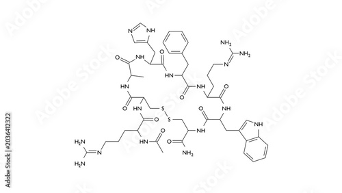 Canvastavla setmelanotide molecule, structural chemical formula, ball-and-stick model, isola
