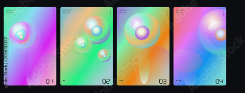 Vibrant colorful abstract designs displayed on screens in a dark room with glowing orbs and swirling patterns