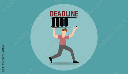 Schilderij op canvas Man lifts heavy battery labeled DEADLINE