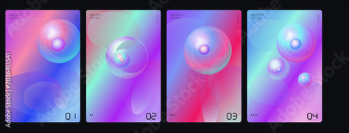 Vibrant multicolored abstract artwork displayed on four screens in a row