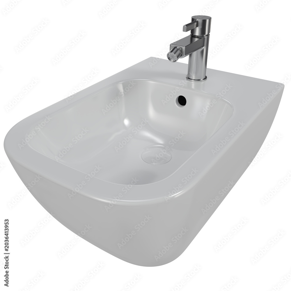 Fototapeta premium Bidet with faucet isolated transparent background photo realistic 3d rendering PNG 16 bit with alpha channel 